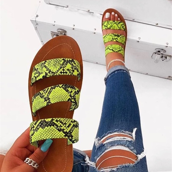 Shoes - NWT Lime Snake Print Slider Sandals